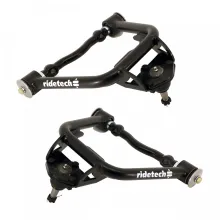 Front Upper Strongarms For 1955-1957 Bel Air Pair Of Tubular Control Arms W/ Tall Ball Joints Cross Shafts And Delrin Bushings Powder Coated Satin Black Ridetech