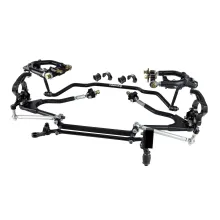 Truturn System W/ Hub Spindles For 61-65 Falcon For Use W/ Coil-Overs Or Shockwaves Sold Separately Upper And Lower Arms Delrin Bushings Ball Joints Cross Shafts Spindles W/ S550 Hubs Caliper Brackets Steering Arms, Tie RodsPowder Coated Black Ridetech