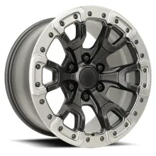 17X9 6X5.5 +18 HB 93.1 Bronco Replica Satin Black/ Gray Ring With Cap Factory Reproductions