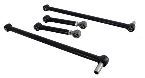 Replacement 4-Link Bar Kit W/ R-Joints Standard Adj For 1967-1969 Camaro and Firebird Old Design Bars Canted Outward Non Adjustable Lower Bars Single Adjustable Upper Bars And R-Joint Spacers Powder Coated Satin Black Ridetech
