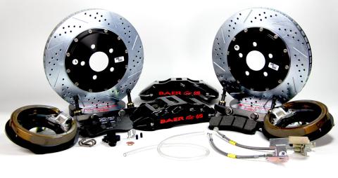 Brake System 14 Inch Rear Extreme+ with Park Brake Black Ford 9 Inch Small Bearing 5 on 5 BAER Brakes