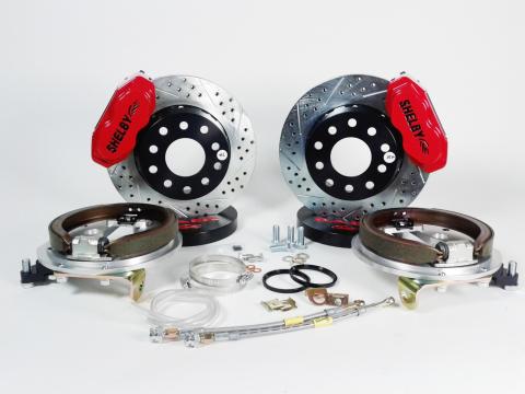Brake System 13 Inch Rear SS4+ w/Park Brake Shelby Logo Red Ford 9 Inch 5 on 5 Big Bearing BAER Brakes