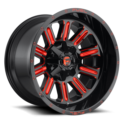 Aluminum Wheels 22X12 Hardline D621 8 On 170 Gloss Black/Candy Red 125.1 Bore -44 Offset Fuel Off Road Wheels