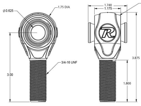 R-Joint 3/4-16 Right Hand X 5/8 Bolt Spacers For Bracket Spacing Of 1.75 Inch Ridetech