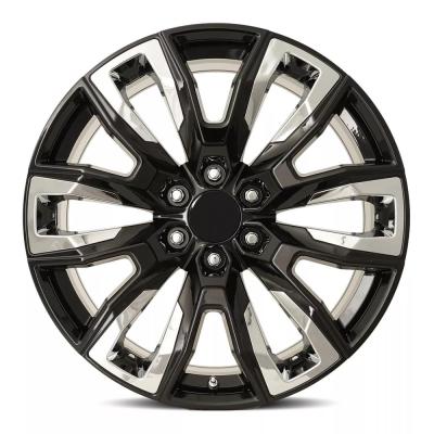 22X9 6X5.5 +28 HB 78.1 GM Split 6 Spoke Replica Black W/Chrome Inserts With Cap Factory Reproductions