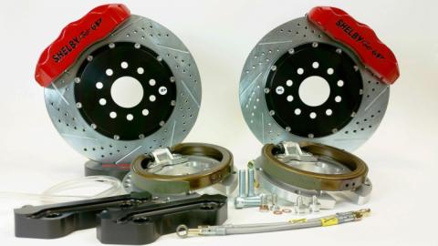 Brake System 14 Inch Rear Pro+ w/Park Brake Shelby Logo Red Ford 9 Inch 5 on 5 Big Bearing BAER Brakes