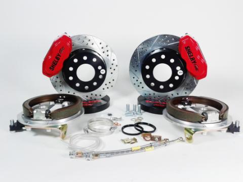 Brake System 13 Inch Rear SS4+ w/Park Brake Shelby Logo Red Ford 9 Inch Big Bearing BAER Brakes
