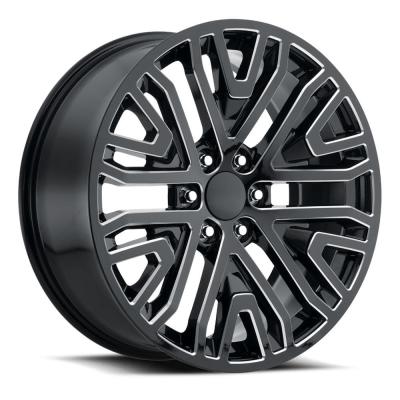 22X9 6X5.5 +28 HB 78.1 2019 Gmc Mesh Split 6 Spk Gloss Black/Milled With Cap Factory Reproductions