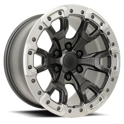 17X9 6X5.5 +18 HB 93.1 Bronco Replica Satin Black/ Gray Ring With Cap Factory Reproductions