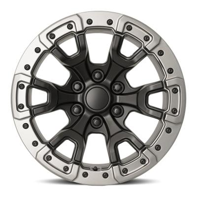 17X9 6X5.5 +18 HB 93.1 Bronco Replica Satin Black/ Gray Ring With Cap Factory Reproductions