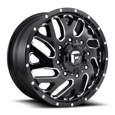Dually Wheels 22X8.25 Triton Dually D581 8 On 165.1 Gloss Black Milled 121.5 Bore 105 Offset Mesh Spoke Front Dually Fuel Off Road Wheels