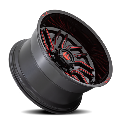 Aluminum Wheels 22X12 Hurricane D808 5 On 127 Gloss Black/Red Milled 71.5 Bore -44 Offset Fuel Off Road Wheels
