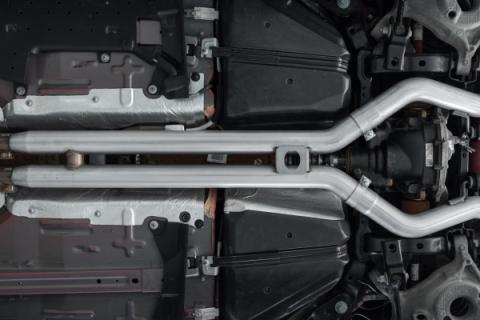 18-23 Ford Mustang GT 5.0L T304 Stainless Steel 3 Inch Cat-Back Dual Rear with Quad Carbon Fiber Tips Street Version MBRP