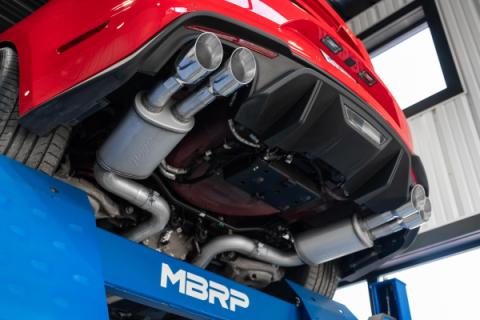 18-23 Ford Mustang GT 5.0L T304 Stainless Steel 3 Inch Cat-Back Dual Rear with Quad Carbon Fiber Tips Street Version MBRP