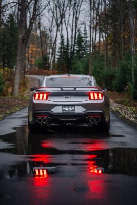 24-Up Ford Mustang GT 5.0L, Armor BLK Black-Coated Aluminized Steel 3 Inch Cat-Back Dual Split Rear with Quad Black Tips, Race Profile MBRP