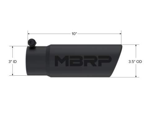 Exhaust Tip 3 1/2 Inch O.D. Angled Rolled End 3 Inch Inlet 10 Inch Length Black T304 Stainless Steel MBRP