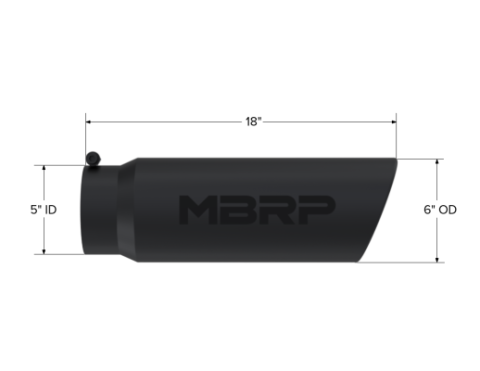 Exhaust Tip 6 Inch O.D. Angled Rolled End 5 Inch Inlet 18 Inch Length Black Finish MBRP