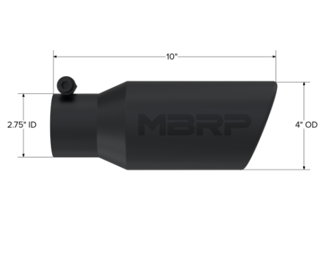 Exhaust Tip 4 Inch O.D. Angled Rolled End 2 3/4 Inch Inlet 10 Inch Length Black Coated MBRP