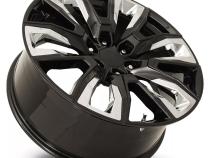 22X9 6X5.5 +28 HB 78.1 GM Split 6 Spoke Replica Black W/Chrome Inserts With Cap Factory Reproductions
