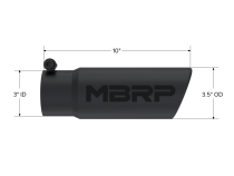 Exhaust Tip 3 1/2 Inch O.D. Angled Rolled End 3 Inch Inlet 10 Inch Length Black T304 Stainless Steel MBRP